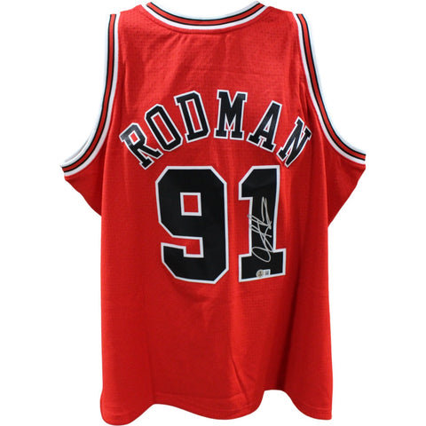 Dennis Rodman Autographed Chicago Bulls M&N Hardwood XL Jersey Beckett 54631
