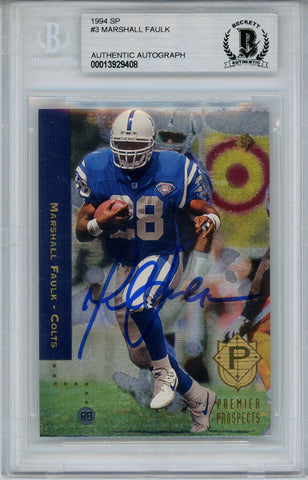 Marshall Faulk Autographed 1994 SP #3 Rookie Card Beckett Slab 36286