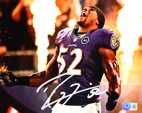 Ray Lewis Autographed Baltimore Ravens 8x10 Fire Photo- BA W Hologram *White