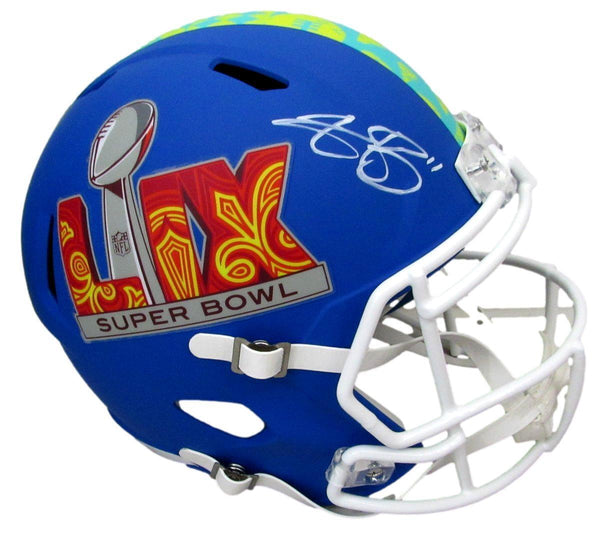 A.J. Brown Signed Full Size Replica SB LIX Blue Helmet Eagles Beckett 195537