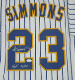Brewers TED SIMMONS Custom Replica Pinstripe Retro Jersey AUTO w/ "HOF 2020" JSA