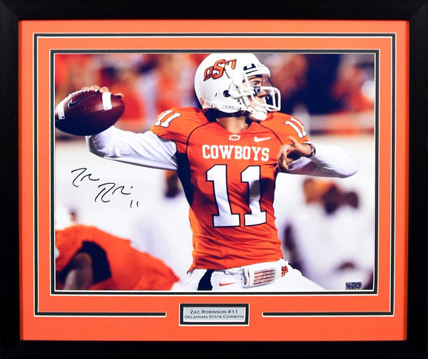 ZAC ROBINSON SIGNED OKLAHOMA STATE COWBOYS 16x20 FRAMED PHOTO COA