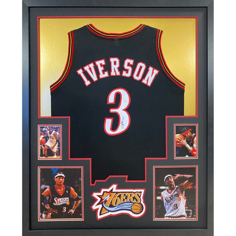 Allen Iverson Autographed Signed Framed Black Philadelphia 76ers Jersey JSA