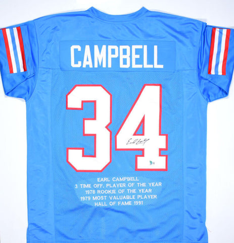 Earl Campbell Autographed Blue Stat Pro Style Jersey #2- Beckett W Hologram