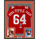 Framed Autographed/Signed YA Y.A. Tittle 33x42 HOF 71 #64 Red Jersey JSA COA