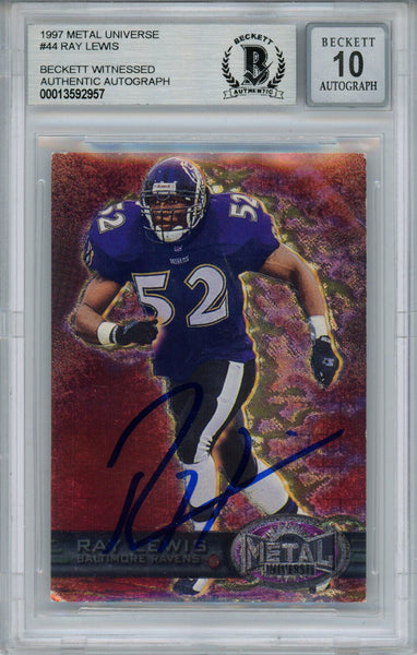Ray Lewis Signed 1997 Metal Universe #44 Trading Card Beckett 10 Slab 35266
