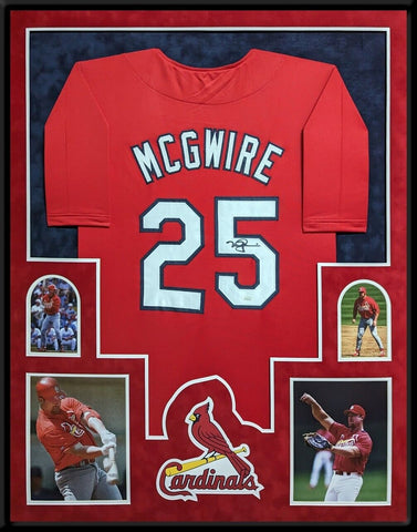 FRAMED IN SUEDE ST LOUIS CARDINALS MARK MCGWIRE AUTOGRAPHED JERSEY JSA COA