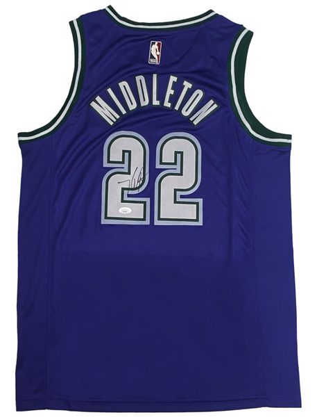 Khris Middleton Autographed Milwaukee Bucks Purple Nike Swingman Jersey JSA