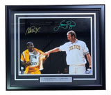 Larry Bird Magic Johnson Signed Framed 16x20 Famous Shirt Pull Photo PSA ITP