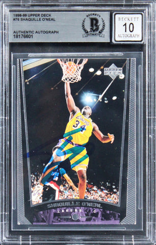 Lakers Shaquille O'Neal Signed 1999 Upper Deck #76 Card Auto 10! BAS Slabbed