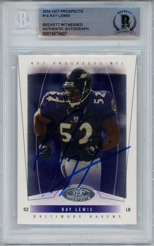 Ray Lewis Autographed 2004 Hot Prospects #14 Trading Card Beckett Slab 43356