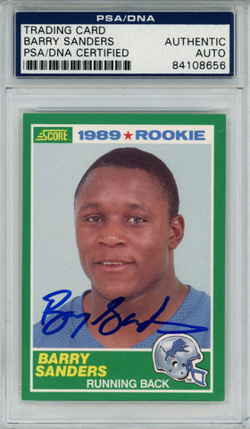 Barry Sanders Autographed/Signed 1989 Score #257 Trading Card PSA Slab 43756