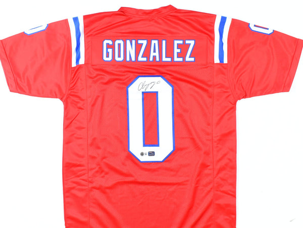 Christian Gonzalez Autographed Red Pro Style Jersey - Beckett W Hologram *Black