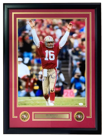 Joe Montana Signed Framed 16x20 San Francisco 49ers Arms Raised Photo JSA