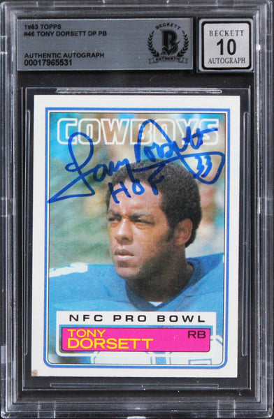 Cowboys Tony Dorsett "HOF" Signed 1983 Topps #46 Card Auto Grade 10! BAS Slabbed