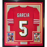 FRAMED Autographed/Signed JEFF GARCIA 35x39 Red Football Jersey BAS COA