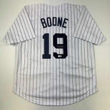 Autographed/Signed Aaron Boone New York Pinstripe Jersey Beckett COA