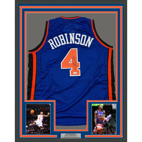 Framed Autographed/Signed Nate Robinson 35x39 New York Blue Jersey Beckett COA