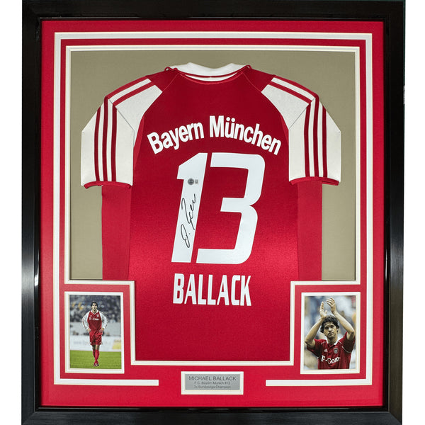 Framed Signed Michael Ballack 35x39 Bayern Munich Jersey Beckett COA