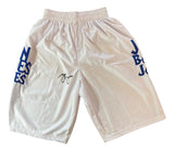 Jon Jones Signed Custom White/Blue MMA Fighting Trunks BAS ITP