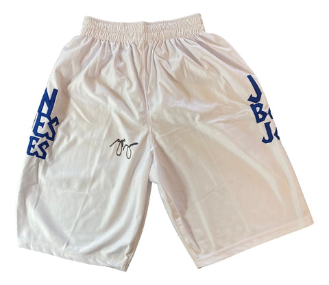 Jon Jones Signed Custom White/Blue MMA Fighting Trunks BAS ITP