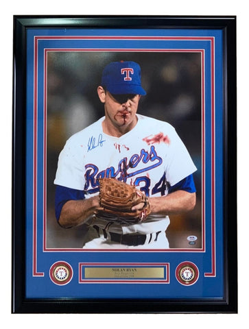 Nolan Ryan Signed Framed 16x20 Texas Rangers Bloody Lip Photo PSA/DNA