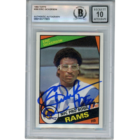Eric Dickerson Autographed 1984 Topps #280 Grade 10 Trading Card Beckett 52973