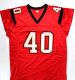 Mike Alstott Autographed Red Pro Style Jersey w/A Train - Beckett W Hologram