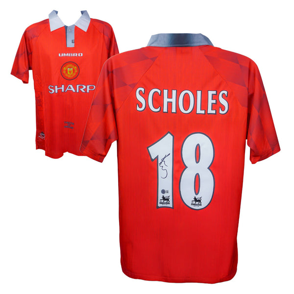 Paul Scholes Signed Manchester United Soccer Jersey #18 with Beckett Witness