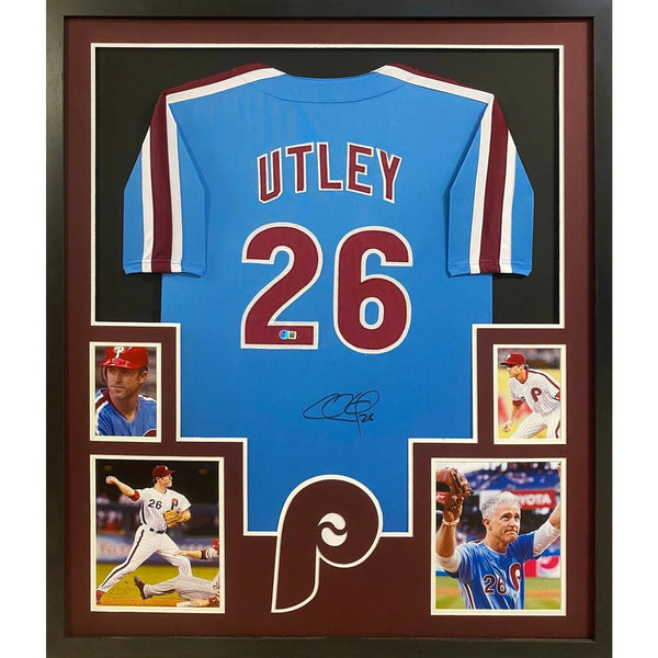 Chase Utley Autographed Signed Framed Blue Philadelphia Phillies Jersey BECKETT