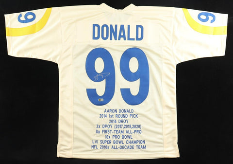 Aaron Donald Signed Los Angeles Rams Highlight Jersey (Beckett) 7xPro Bowl D.E.