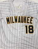 LUIS LARA Signed Custom Replica Pinstripe Brewers Jersey AUTO - BAS