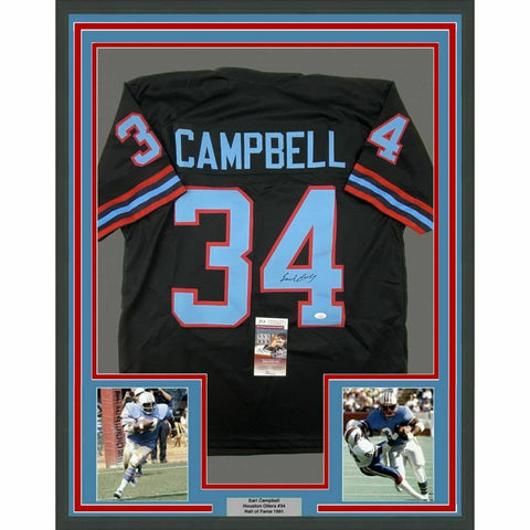 FRAMED Autographed/Signed EARL CAMPBELL 33x42 Black Football Jersey Beckett COA