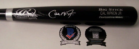 CAL RIPKEN JR ORIOLES HAND SIGNED ADIRONDACK PRO BLACK WOOD BAT SILVER RING BAS