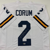Autographed/Signed Blake Corum Michigan White College Jersey Beckett BAS COA