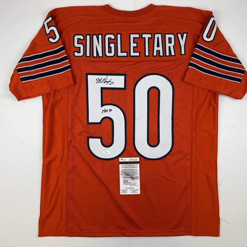 Autographed/Signed Mike Singletary HOF 98 Chicago Orange Football Jersey JSA COA