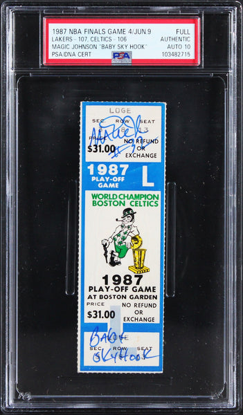 Magic Johnson Signed 1987 NBA Finals Gm 4 Full Ticket Stub Auto 10! PSA/DNA Slab