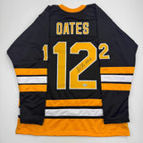 Autographed/Signed Adam Oates "HOF 12" Boston Black Hockey Jersey Beckett COA