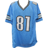 Calvin Johnson Autographed/Signed Pro Style Blue XL Jersey Beckett Witness 51782