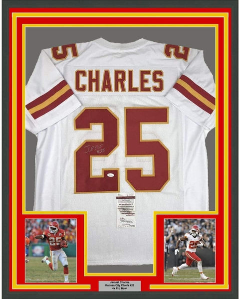 Framed Signed Jamaal Charles 35x39 Kansas City White Jersey JSA COA