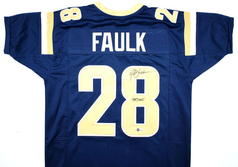 Marshall Faulk Autographed Blue Pro Style Jersey w/ HOF - Beckett W Hologram