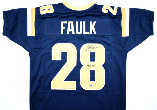 Marshall Faulk Autographed Blue Pro Style Jersey w/ HOF - Beckett W Hologram