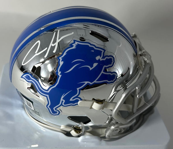 Lions AIDAN HUTCHINSON Signed Riddell CHROME Speed Mini Helmet AUTO - BAS