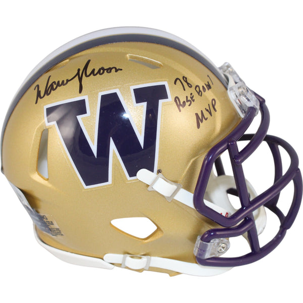 Warren Moon Signed Washington Huskies Mini Helmet Rose Bowl MVP Beckett 49702