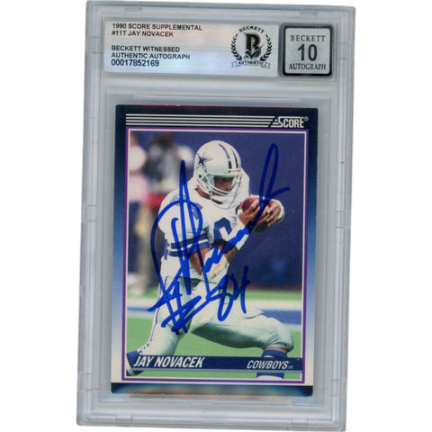 Jay Novacek Autographed 1990 Score #11T Slabbed Trading Card Beckett 50608
