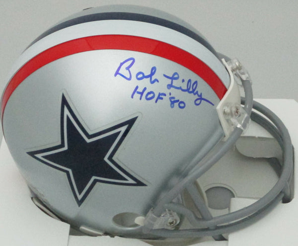 Cowboys Hall of Famer BOB LILLY Signed Throwback Mini Helmet AUTO w/ HOF '80