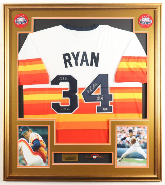 Nolan Ryan Signed Framed Jersey with Hall of Fame Pin & Patch 3x Inscribed / PSA