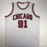 Autographed/Signed DENNIS RODMAN Chicago White Jersey JSA COA Auto