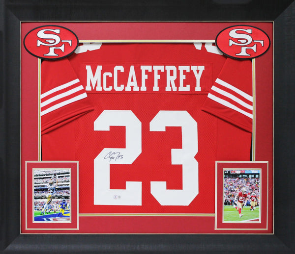 Christian McCaffrey Authentic Signed Red Pro Style Framed Jersey Autographed BAS