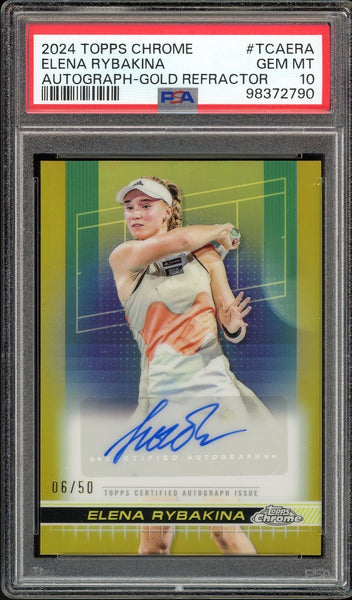 2024 Topps Chrome Tennis Gold /50 #TCAERA Elena Rybakina RC Auto PSA 10 GEM MINT